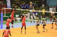 Pakistan's attempt of a spike against Maldives in the men's clash of Group B.